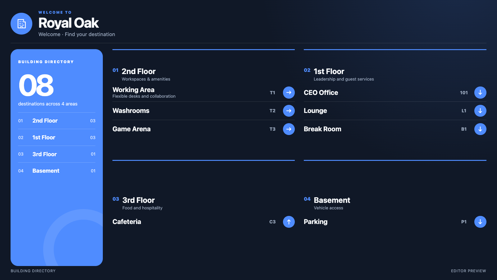Building Directory alternate screen preview