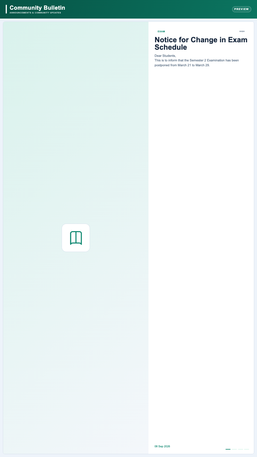 Bulletin Board portrait screen preview