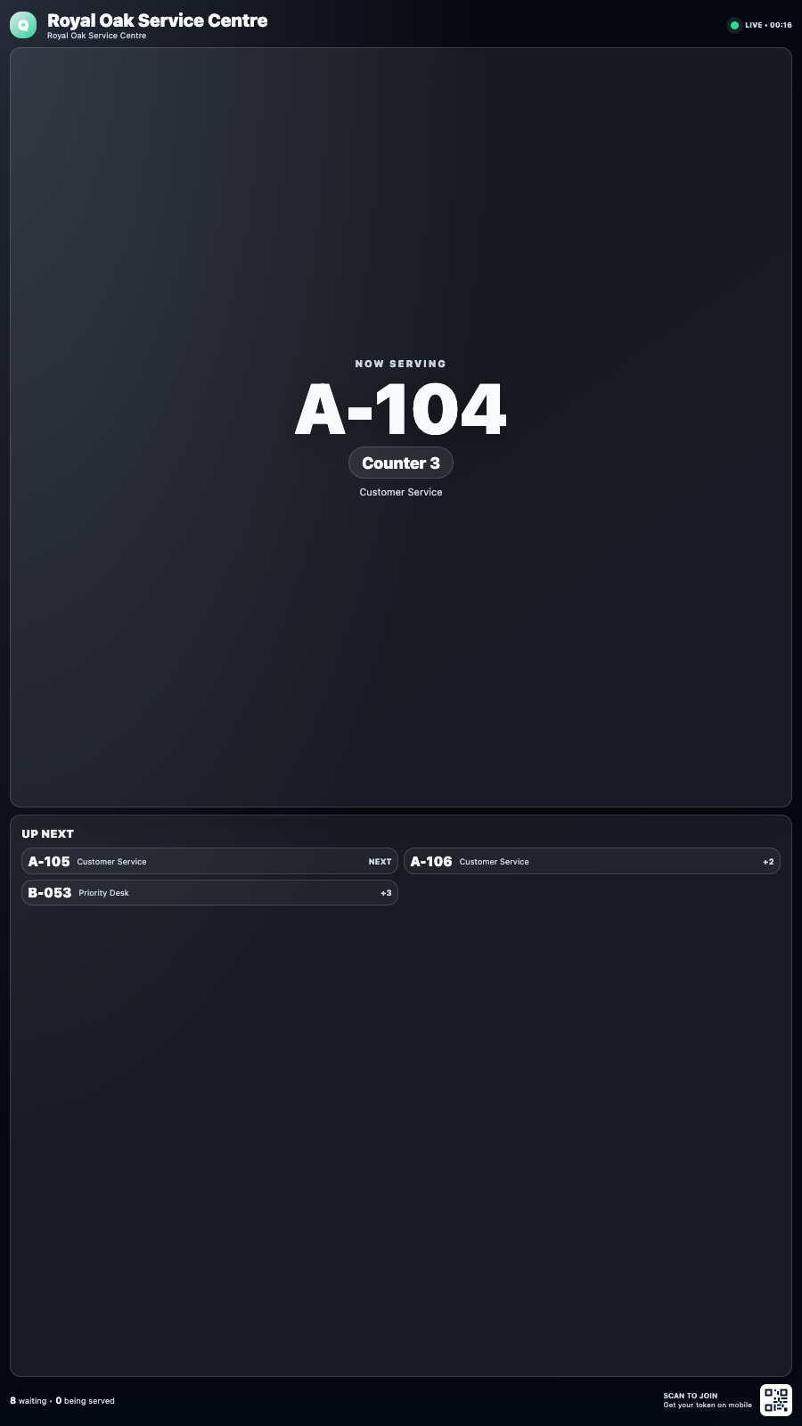 Queue Management portrait screen preview