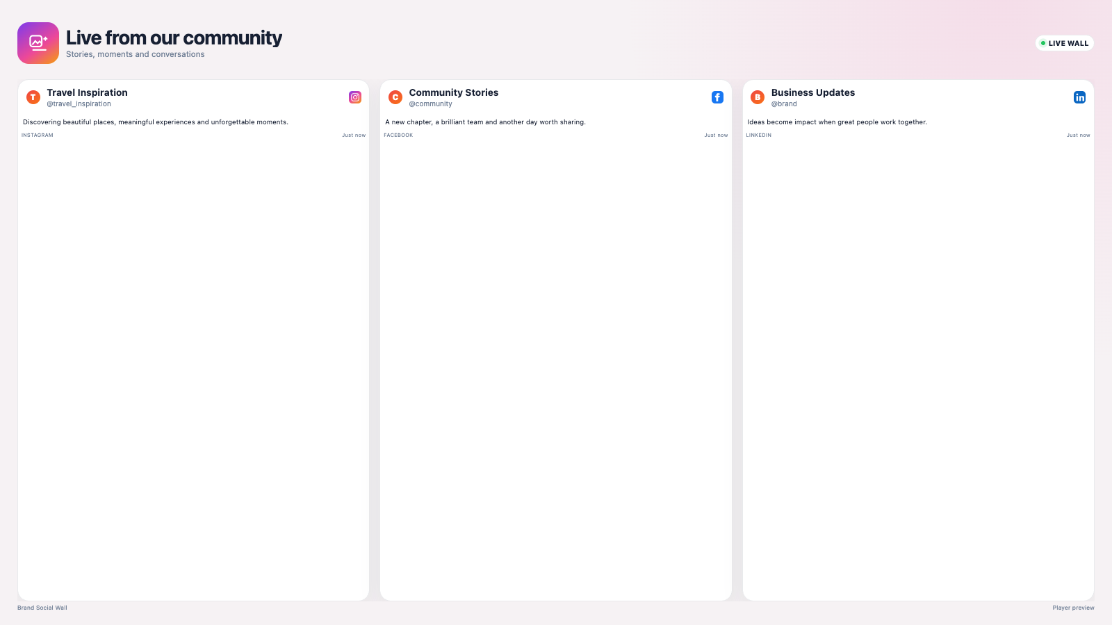Social Wall alternate screen preview
