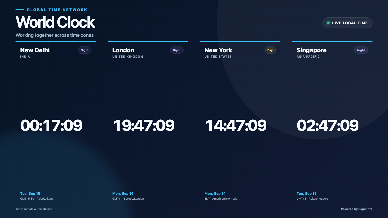World Clock alternate screen preview