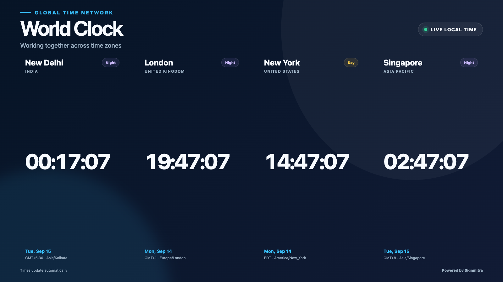 World Clock landscape screen preview