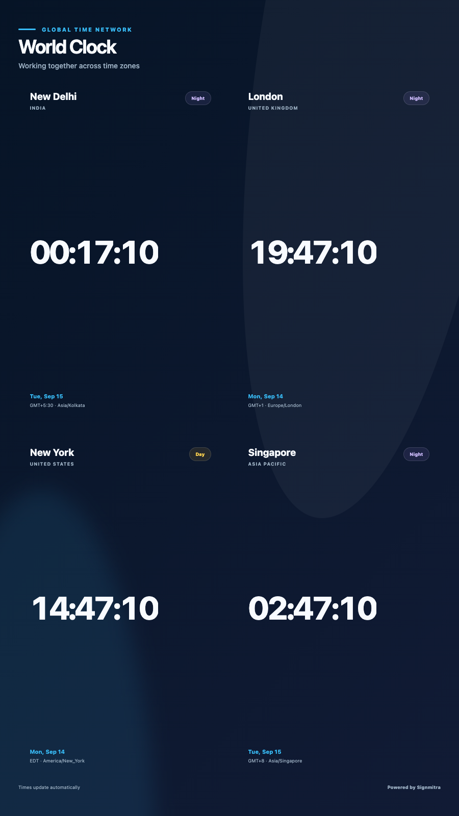 World Clock portrait screen preview